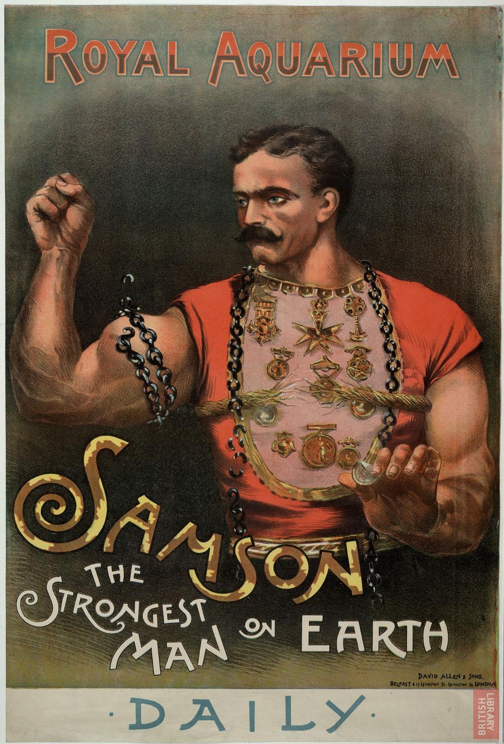 affiche Royal Aquarium: "Samson - the strongest man on earth" (1889)