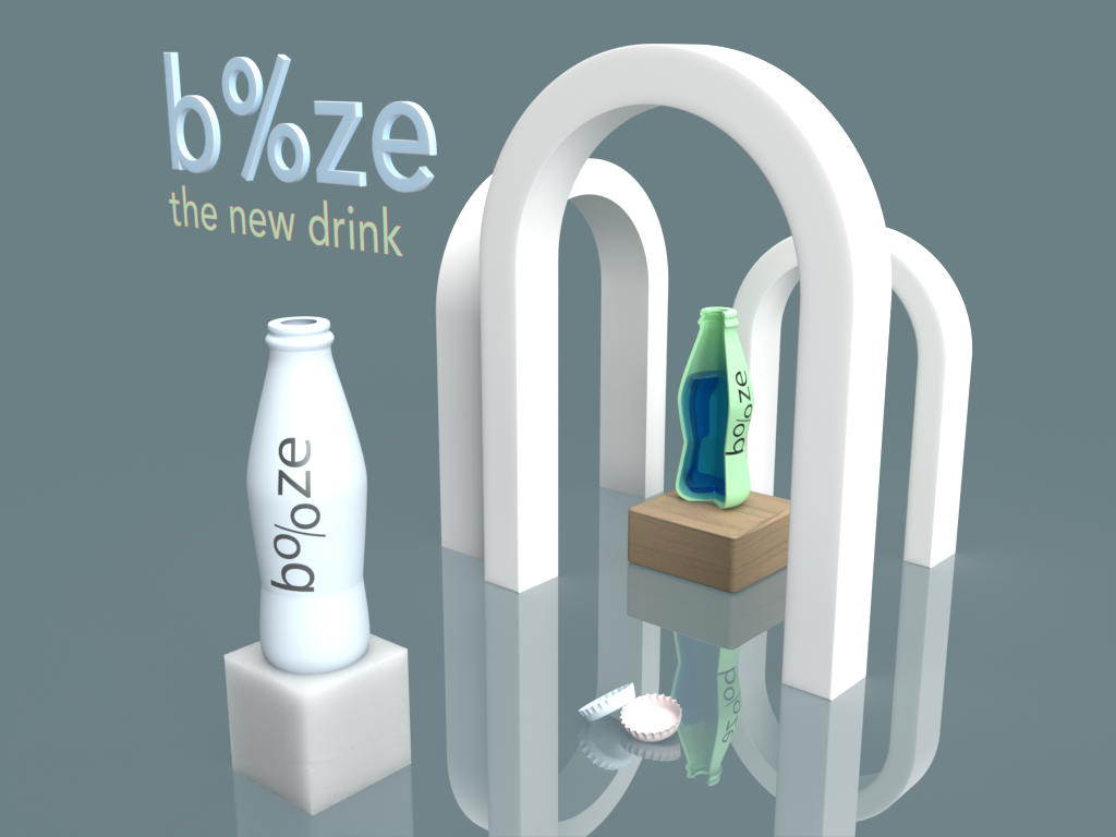 "booze": 3D visualisatie (schets) voor promotiecampagne (Adobe Dimension)